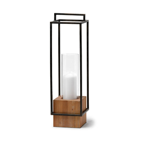 Orionis Large Wood w/ Black Metal Lantern Candle Holder by Mercana at Eve Furniture