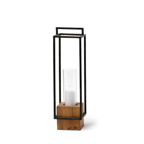 Orionis Large Wood w/ Black Metal Lantern Candle Holder by Mercana at Eve Furniture