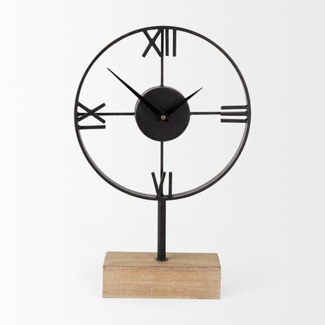 Oris Black Metal/Wood Open Frame Table Clock by Mercana at Eve Furniture