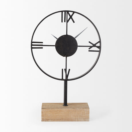 Oris Black Metal/Wood Open Frame Table Clock by Mercana at Eve Furniture