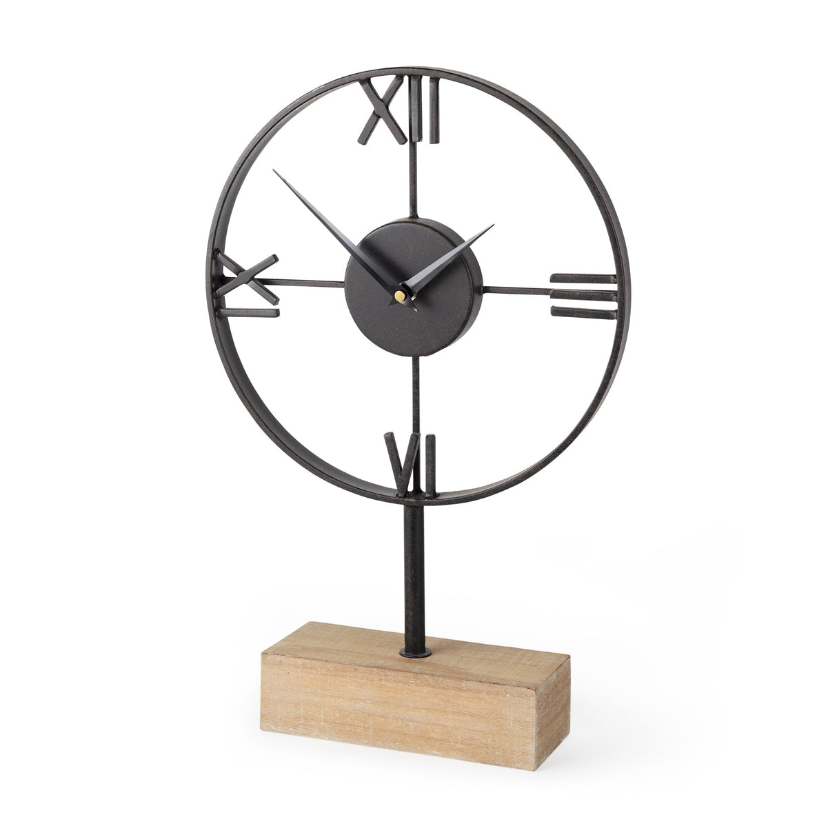 Oris Black Metal/Wood Open Frame Table Clock by Mercana at Eve Furniture