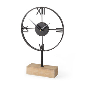 Oris Black Metal/Wood Open Frame Table Clock by Mercana at Eve Furniture