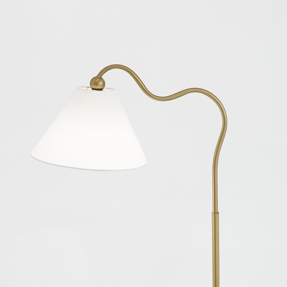 Ornate Brass Ring Base Curved Table Lamp with Triangle White Drum Shade by Ashcroft Furniture at Eve Furniture