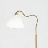 Ornate Brass Ring Base Curved Table Lamp with Triangle White Drum Shade by Ashcroft Furniture at Eve Furniture