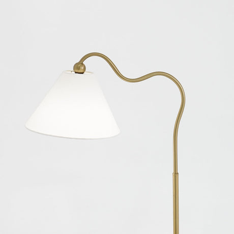 Ornate Brass Ring Base Curved Table Lamp with Triangle White Drum Shade by Ashcroft Furniture at Eve Furniture
