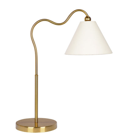 Ornate Brass Ring Base Curved Table Lamp with Triangle White Drum Shade by Ashcroft Furniture at Eve Furniture