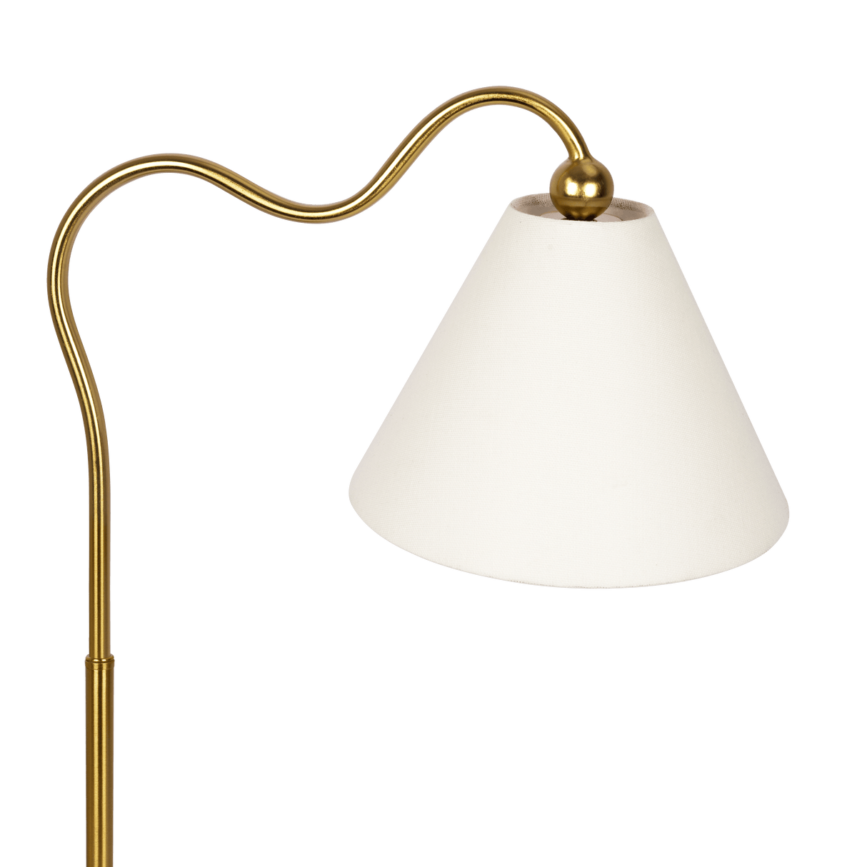 Ornate Brass Ring Base Curved Table Lamp with Triangle White Drum Shade