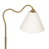 Ornate Brass Ring Base Curved Table Lamp with Triangle White Drum Shade