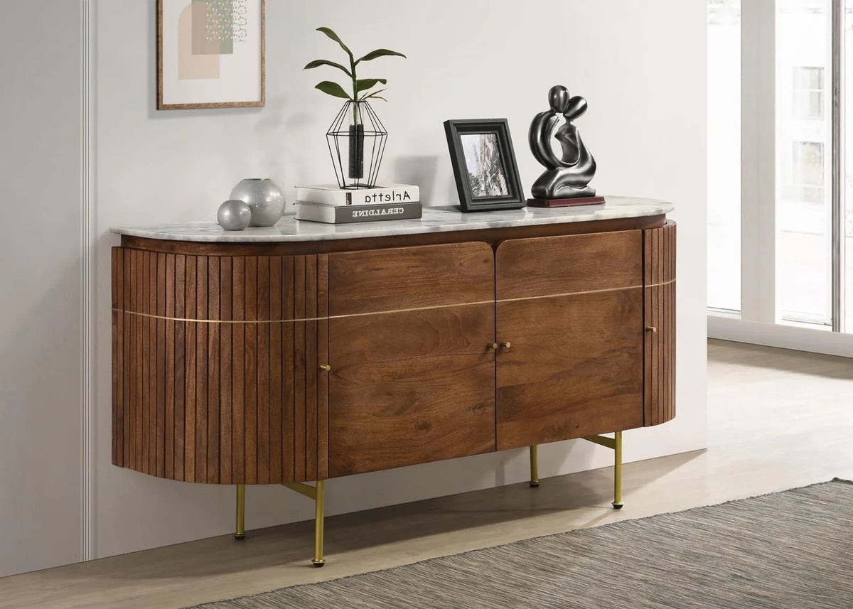 Ortega White and Natural 4-door Marble Top Dining Sideboard Server by Coaster at Eve Furniture