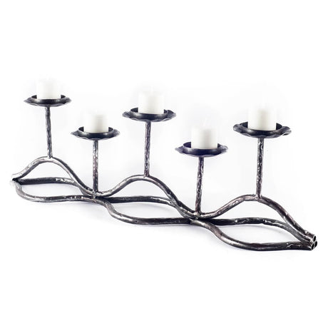 Orville Black Metal Pipe Five Tealight Table Candle Holder by Mercana at Eve Furniture
