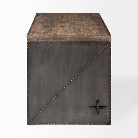 Orwell Brown Wood Top Metal Cladded Frame Office Desk by Mercana at Eve Furniture