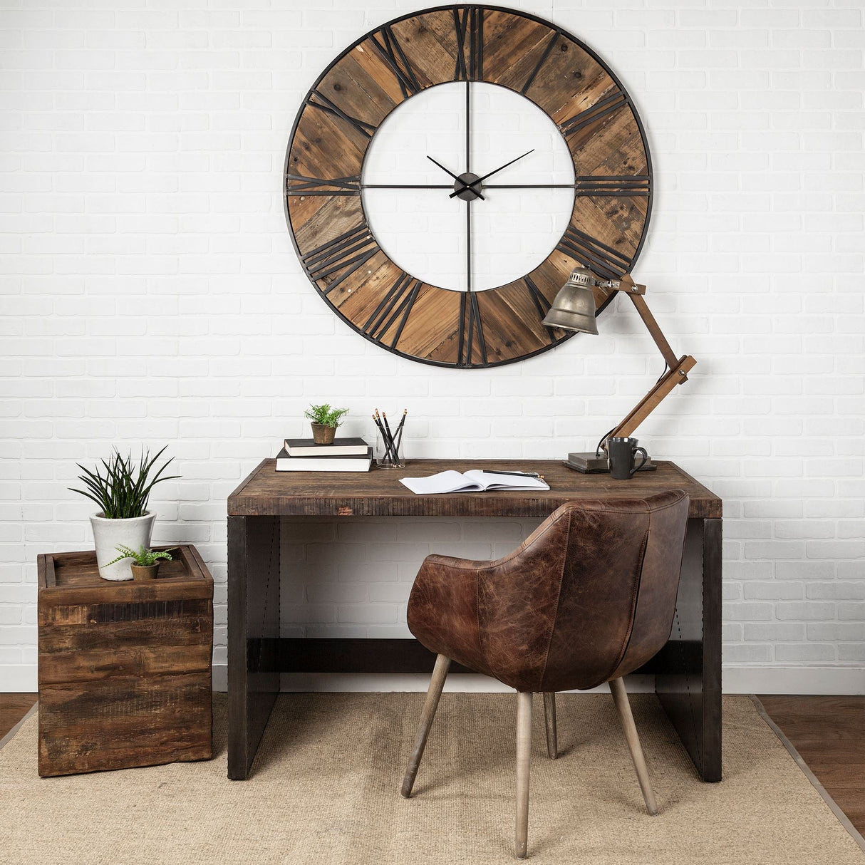 Orwell Brown Wood Top Metal Cladded Frame Office Desk by Mercana at Eve Furniture