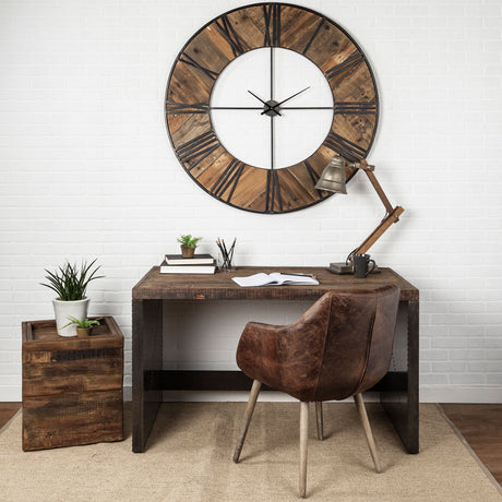 Orwell Brown Wood Top Metal Cladded Frame Office Desk by Mercana at Eve Furniture