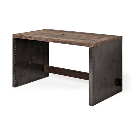 Orwell Brown Wood Top Metal Cladded Frame Office Desk by Mercana at Eve Furniture
