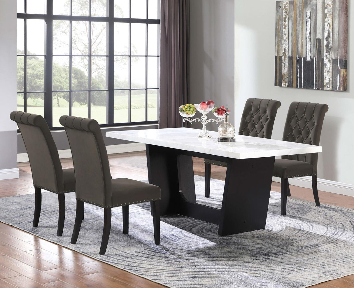 Osborne Brown/White 5-Piece Rectangular Marble Top Dining Set