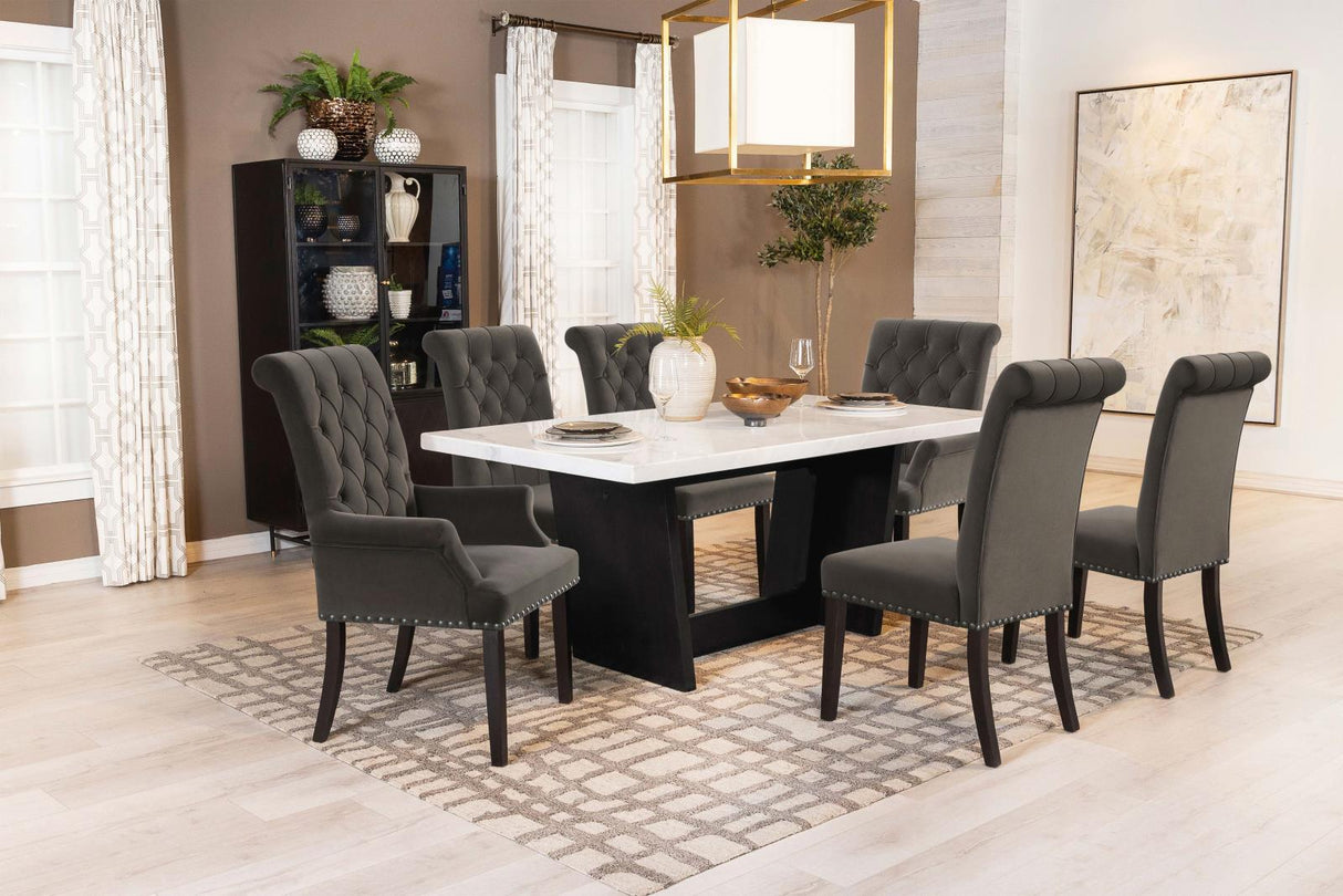 Osborne Brown/White 7-Piece Rectangular Marble Top Dining Set