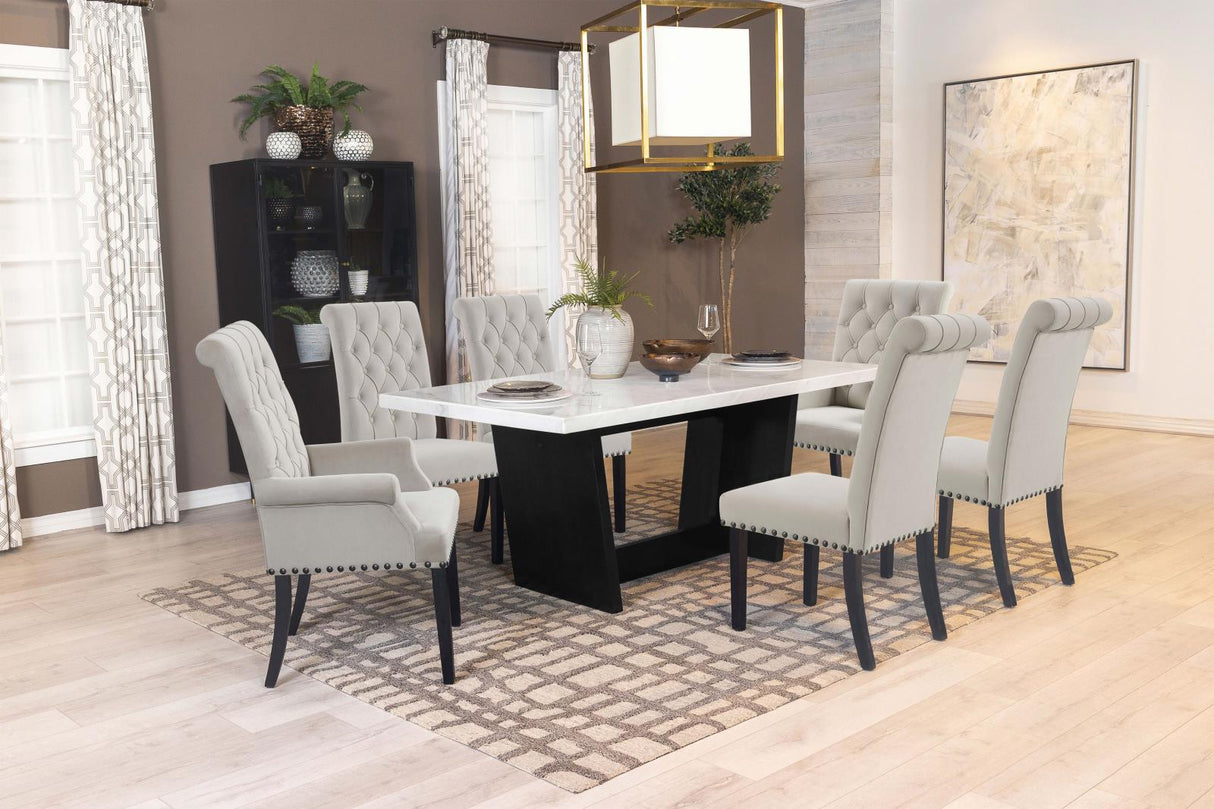 Osborne Sand/White 7-Piece Rectangular Marble Top Dining Set