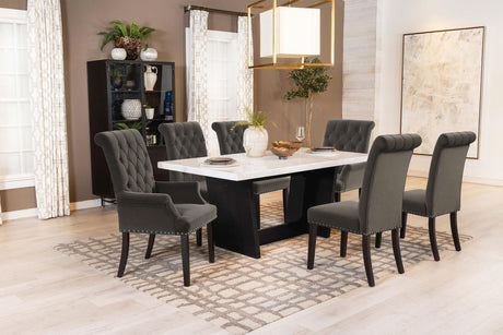 Osborne Brown/White 7-Piece Rectangular Marble Top Dining Set by Coaster at Eve Furniture
