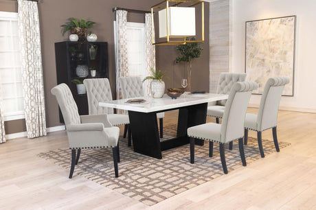 Osborne Sand/White 7-Piece Rectangular Marble Top Dining Set by Coaster at Eve Furniture