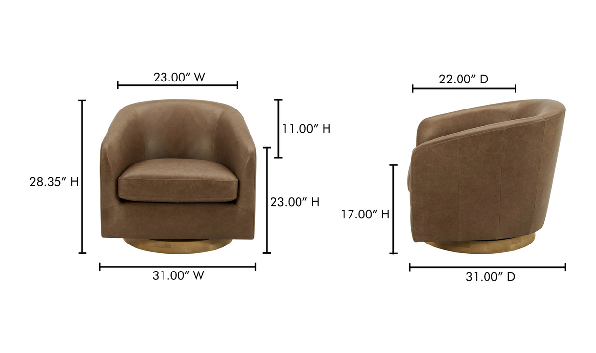 Oscy Leather Swivel Chair Tan by Moe's Home at Eve Furniture