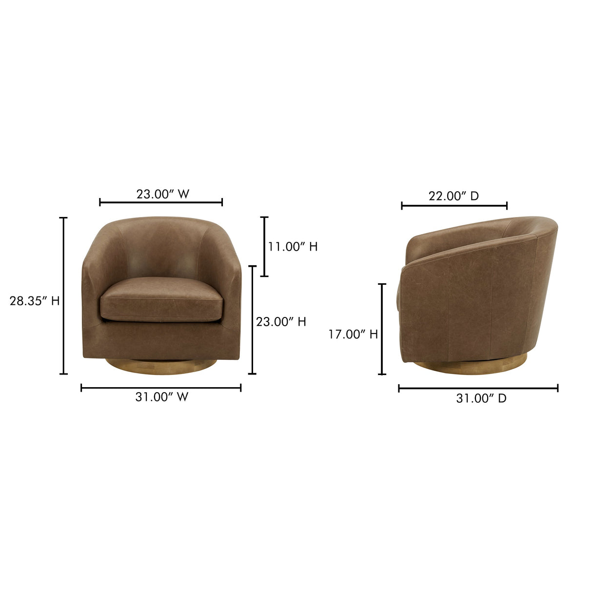 Oscy Tan Leather Leather Swivel Chair by Moe's Home at Eve Furniture