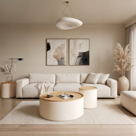 Oskar Barley Lift Top Round Coffee Table by Modus Furniture at Eve Furniture