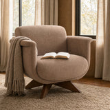 Oskar Chocolate Fabric w/ Brown Wood Base Swivel Accent Chair by Mercana at Eve Furniture