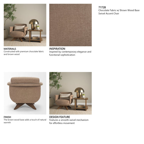 Oskar Chocolate Fabric w/ Brown Wood Base Swivel Accent Chair by Mercana at Eve Furniture
