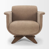 Oskar Chocolate Fabric w/ Brown Wood Base Swivel Accent Chair by Mercana at Eve Furniture