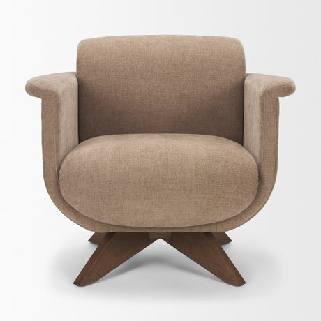 Oskar Chocolate Fabric w/ Brown Wood Base Swivel Accent Chair by Mercana at Eve Furniture