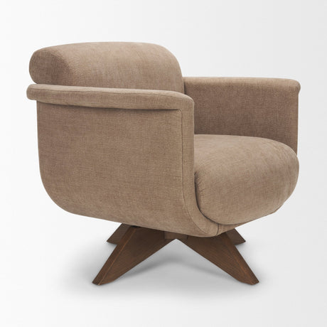 Oskar Chocolate Fabric w/ Brown Wood Base Swivel Accent Chair by Mercana at Eve Furniture