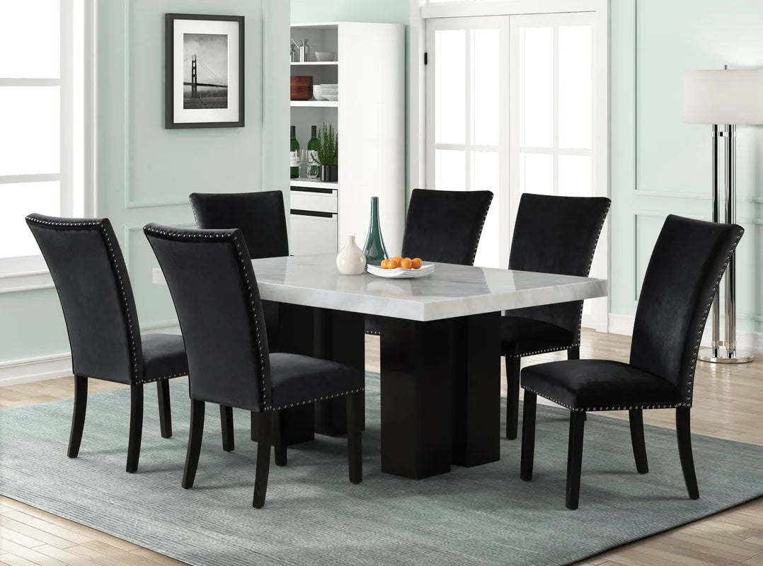 Oslo Black 7-Piece Faux Marble Dining Set by Happy Homes at Eve Furniture