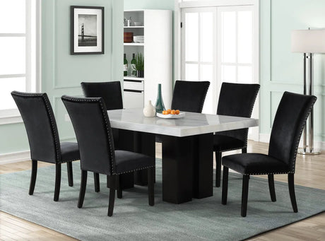 Oslo Black 7-Piece Faux Marble Dining Set by Happy Homes at Eve Furniture