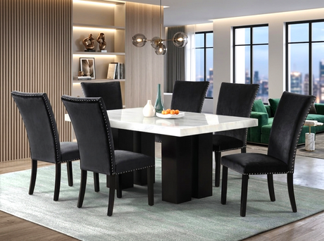 Oslo Black 7-Piece Faux Marble Dining Set by Happy Homes at Eve Furniture