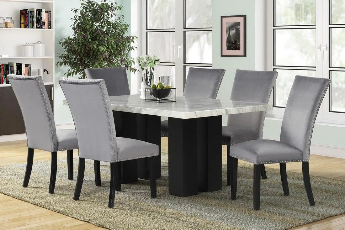 Oslo Gray 7-Piece Faux Marble Dining Set by Happy Homes at Eve Furniture