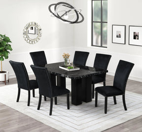Oslo Onyx Black 7-Piece Faux Marble Dining Set by Happy Homes at Eve Furniture