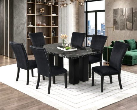 Oslo Onyx Black 7-Piece Faux Marble Dining Set by Happy Homes at Eve Furniture