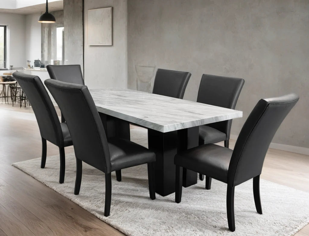 Oslo PU Black Faux Marble 7-Piece Dining Room Set by Happy Homes at Eve Furniture