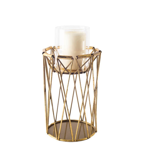 Othello II Short Antiqued Brass Metal Table Candle Holder by Mercana at Eve Furniture