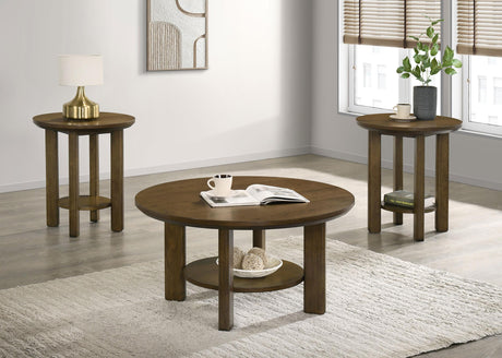 Ottowa Brown 3-Piece Round Wood Coffee Table Set by Coaster at Eve Furniture