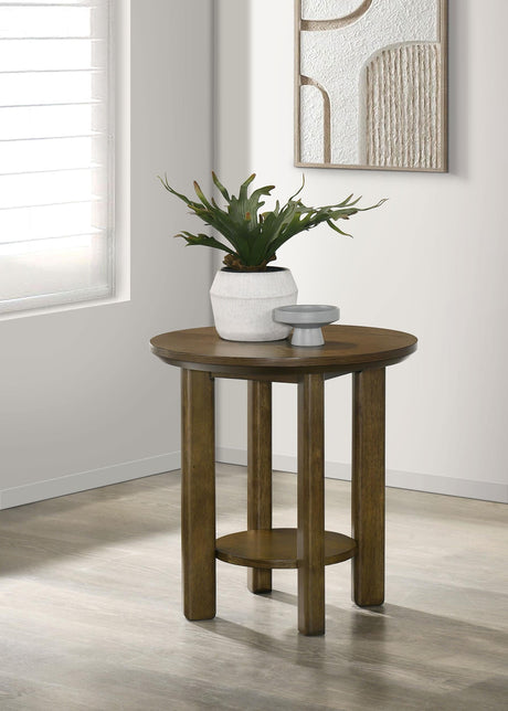 Ottowa Brown Round Wood Side End Table with Shelf by Coaster at Eve Furniture