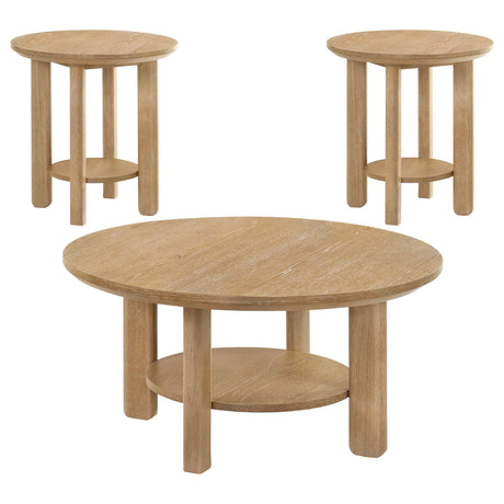 Ottowa Light Oak 3-Piece Round Wood Coffee Table Set by Coaster at Eve Furniture