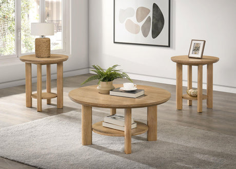 Ottowa Light Oak 3-Piece Round Wood Coffee Table Set by Coaster at Eve Furniture