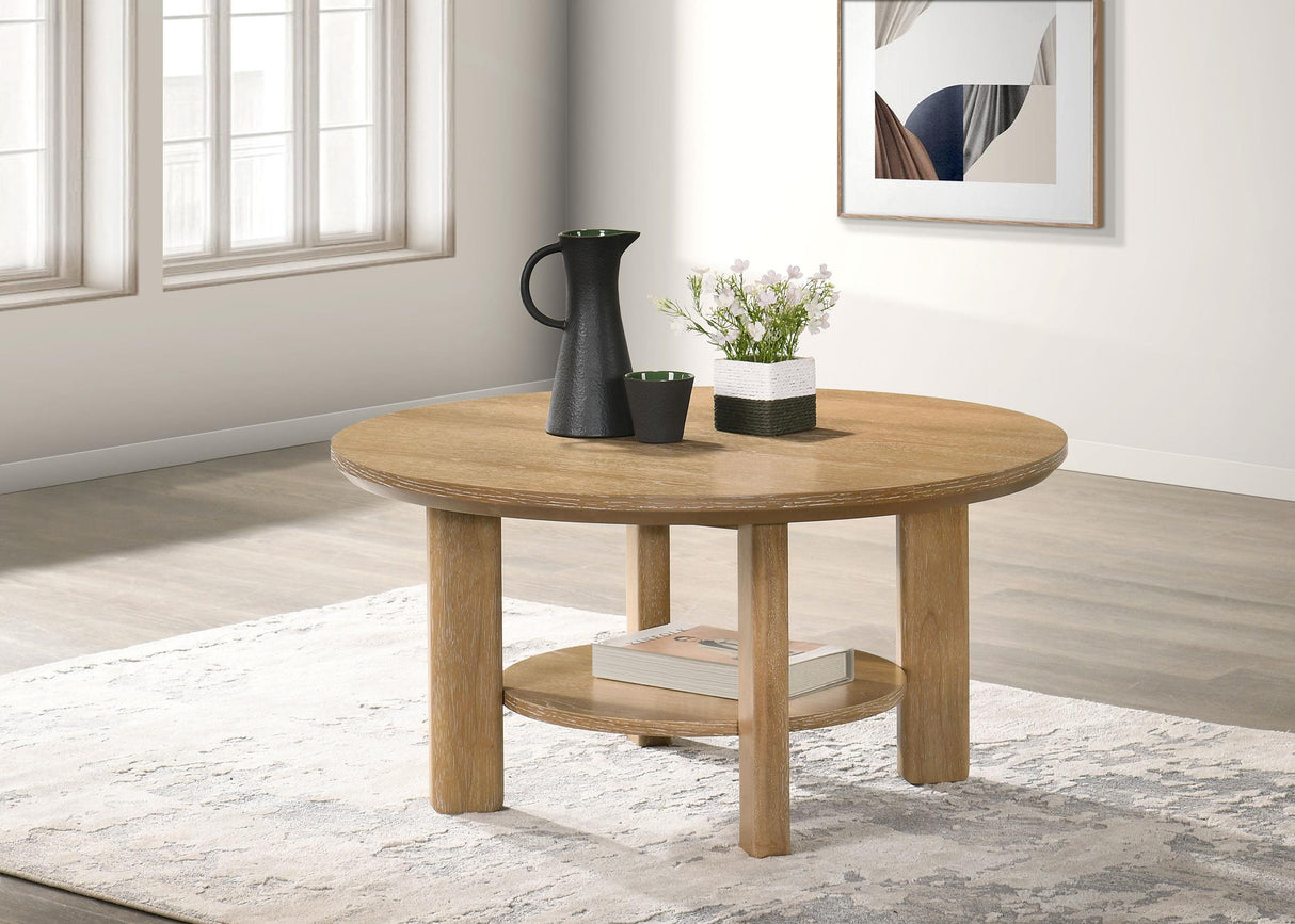 Ottowa Light Oak 36-inch Round Wood Cocktail Coffee Table by Coaster at Eve Furniture