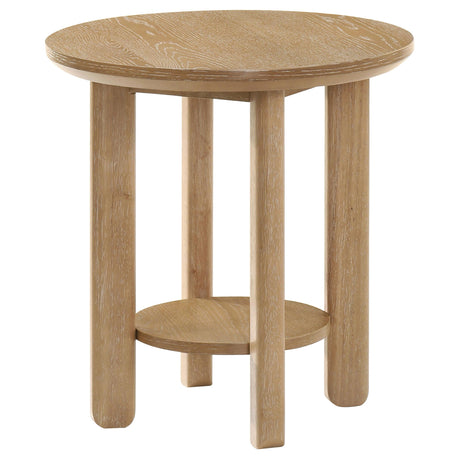 Ottowa Light Oak Round Wood Side End Table with Shelf by Coaster at Eve Furniture