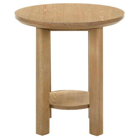 Ottowa Light Oak Round Wood Side End Table with Shelf by Coaster at Eve Furniture