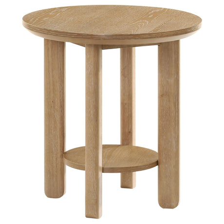 Ottowa Light Oak Round Wood Side End Table with Shelf by Coaster at Eve Furniture