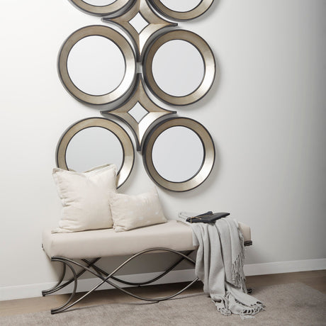 Ovallas Round Champagne Wood Frame Mirror by Mercana at Eve Furniture