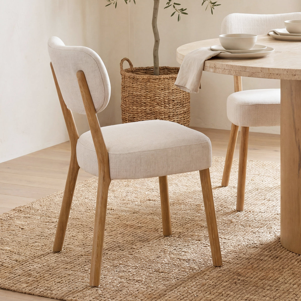 Owen Dining Chair W/ Medium Brown Wood and Beige Fabric, Set of 2 by Mercana at Eve Furniture