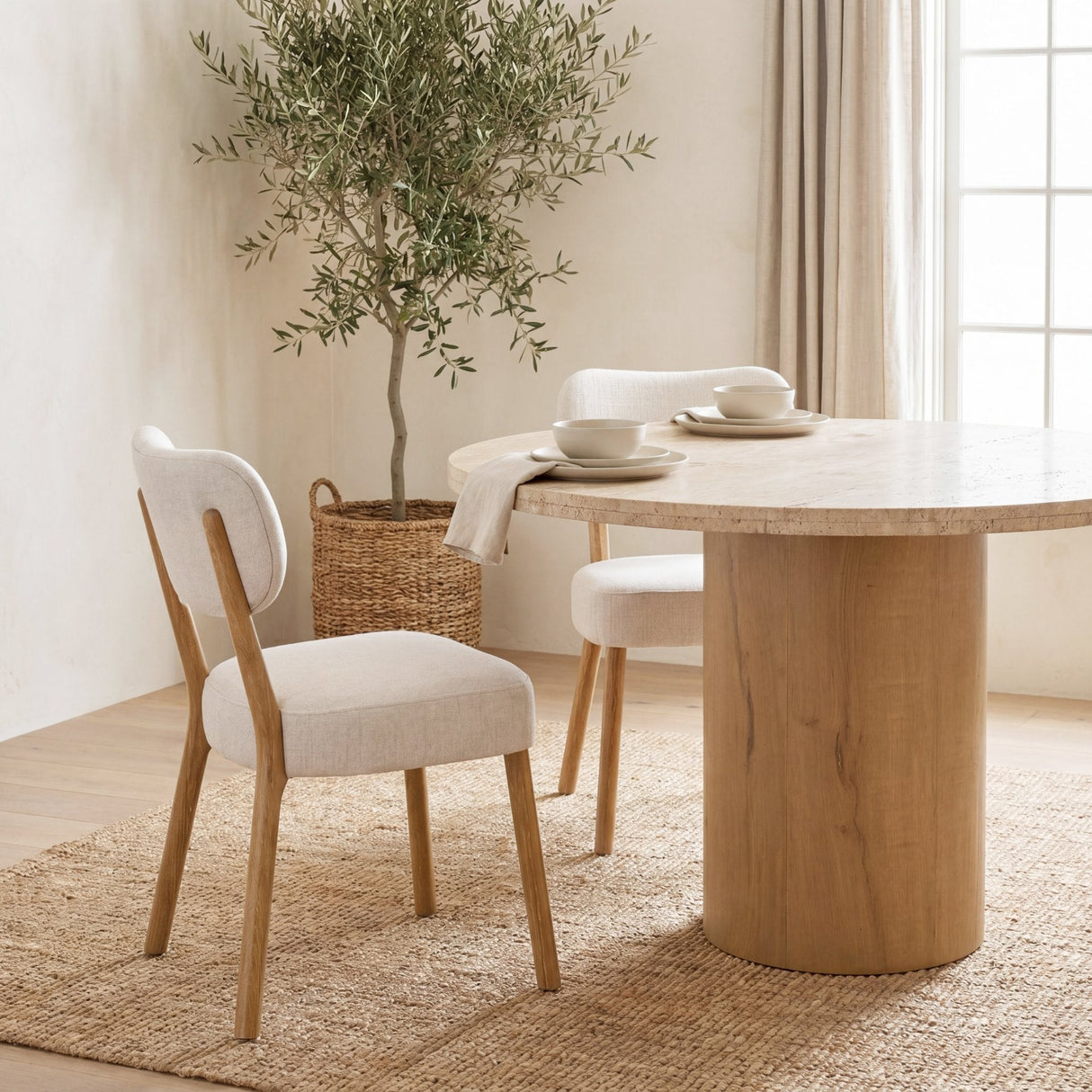 Owen Dining Chair W/ Medium Brown Wood and Beige Fabric, Set of 2 by Mercana at Eve Furniture